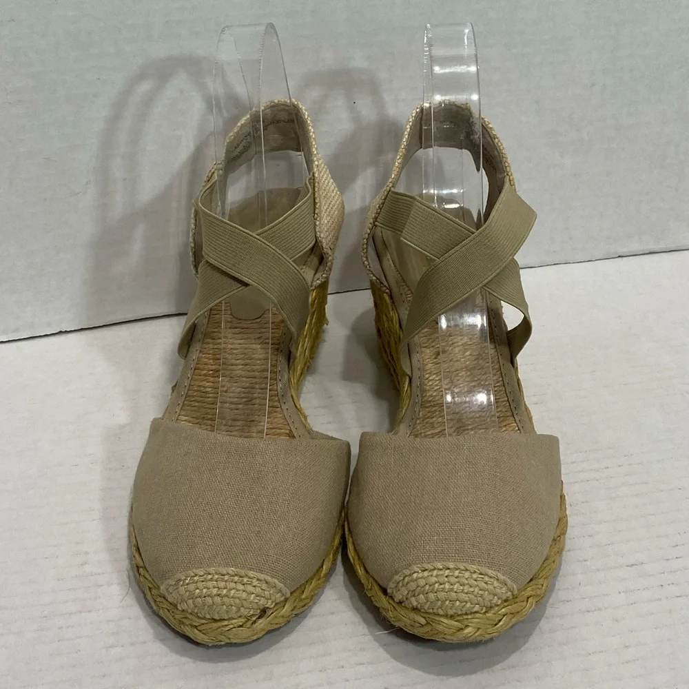 Ralph Lauren Cassandra Linen Espadrille Wedges Sz 7.5 | Neutral Slip-On Heels